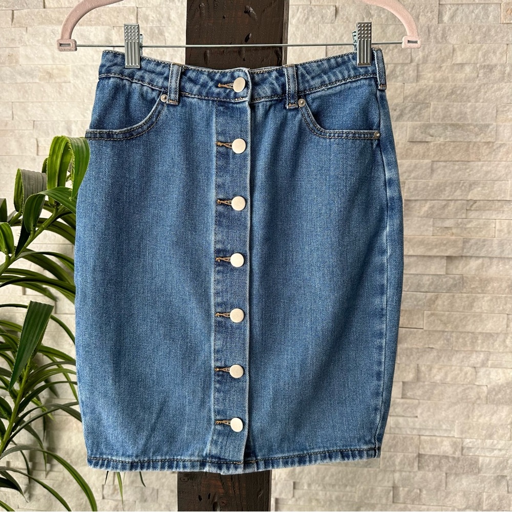 FOREVER 21 Blue Button Down Cotton Denim Jean Skirt Size Small